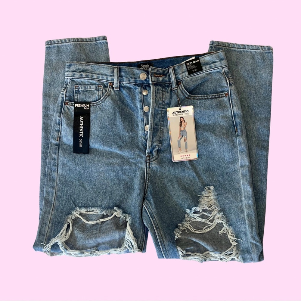 NWT Simple Society Authentic Denim Super High Rise Mom Jeans Size 9/29‎